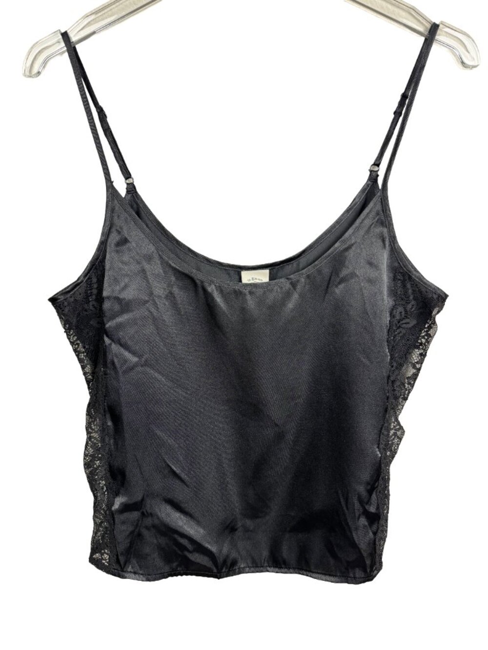 Black Satin Lace Cropped Camisole Slip Top Sz S Fairy Grunge Whimsigoth Witchy